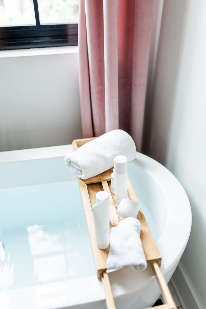 tub with self-care items